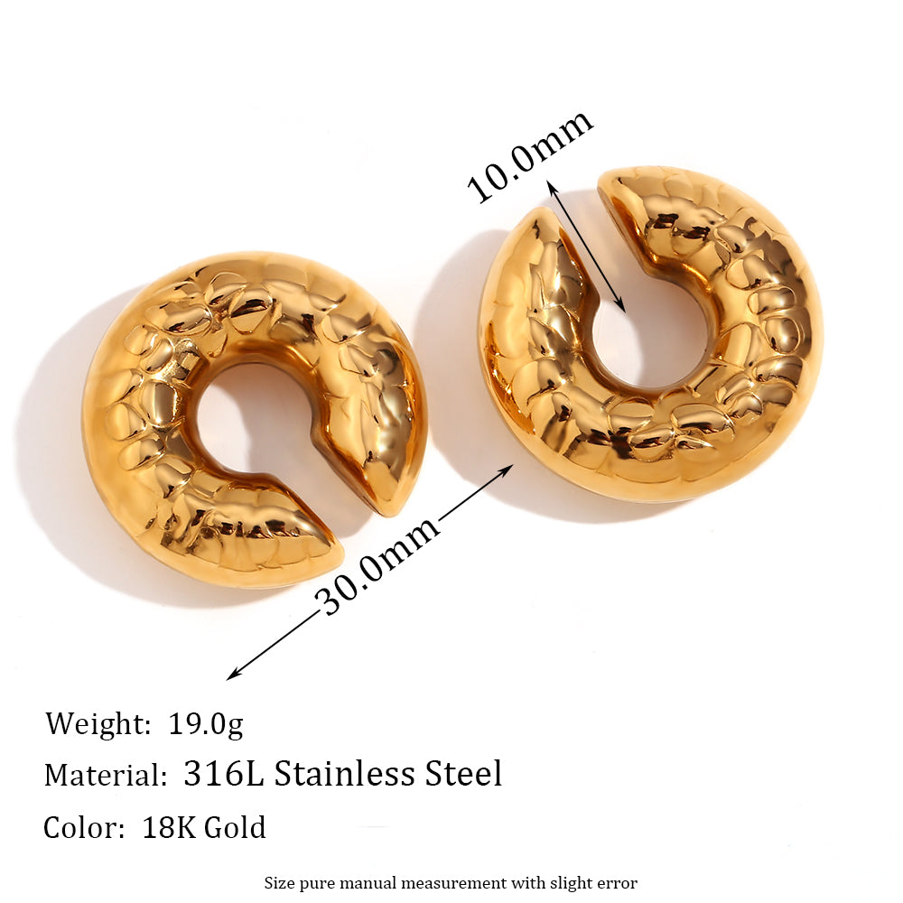 18k Gold Waterproof Irregular Snake Skin Pattern Spiral Flame Stainless Steel Earrings