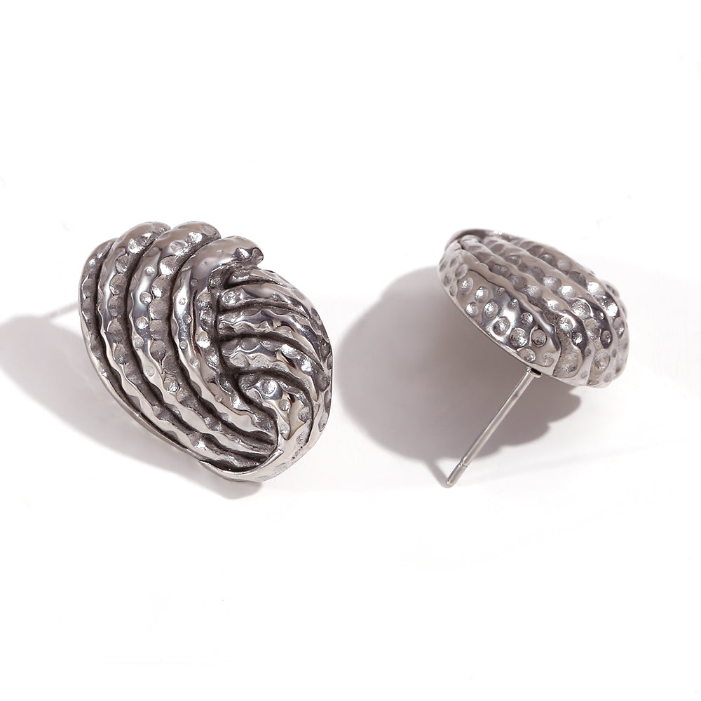 18k Gold Sea Shell Pattern Solid Stainless Steel Waterproof Button Stud Earrings