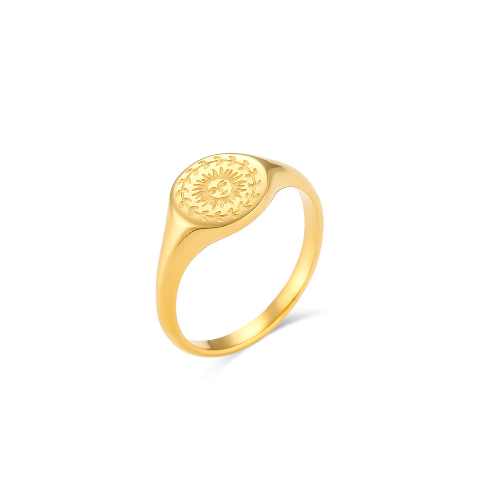 18k Gold Facial Expression of Moon Sun Star Goddess Stainless Steel Ring