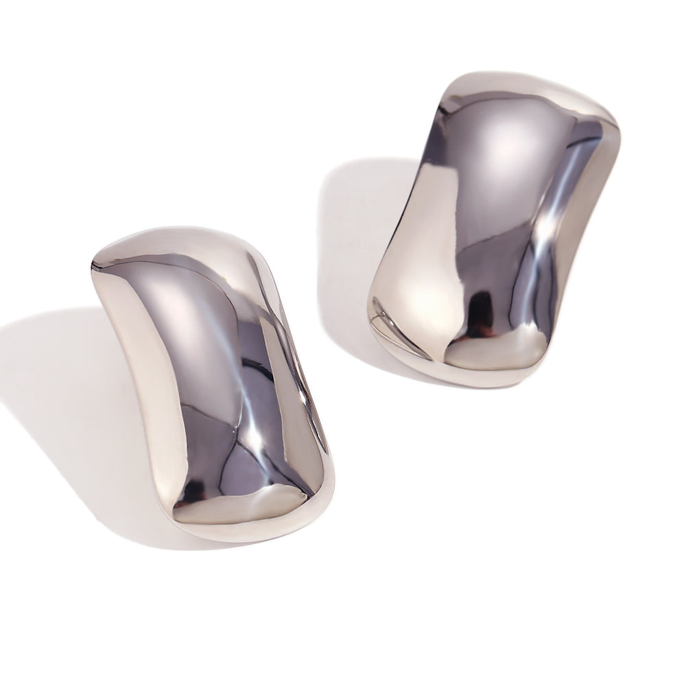 18k Gold Stainless Steel Simplified Fancy Gal Large Glossy Rectangular Stud Earrings