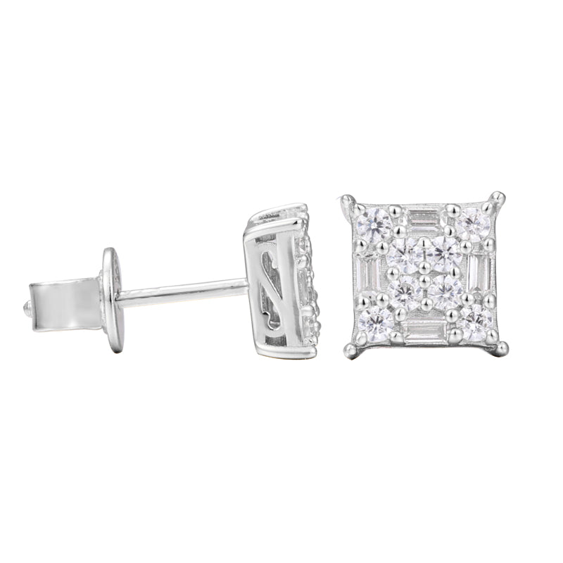 Certified Baguette Cut Moissanite Diamond 925 Solid Sterling Silver Hip Hop Stud Earring