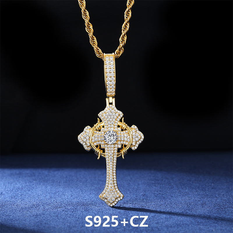 Thorns | Moissanite Diamond 925 Sterling Silver Hip Hop Cross Pendant Necklace