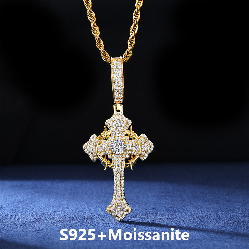 Thorns | Moissanite Diamond 925 Sterling Silver Hip Hop Cross Pendant Necklace