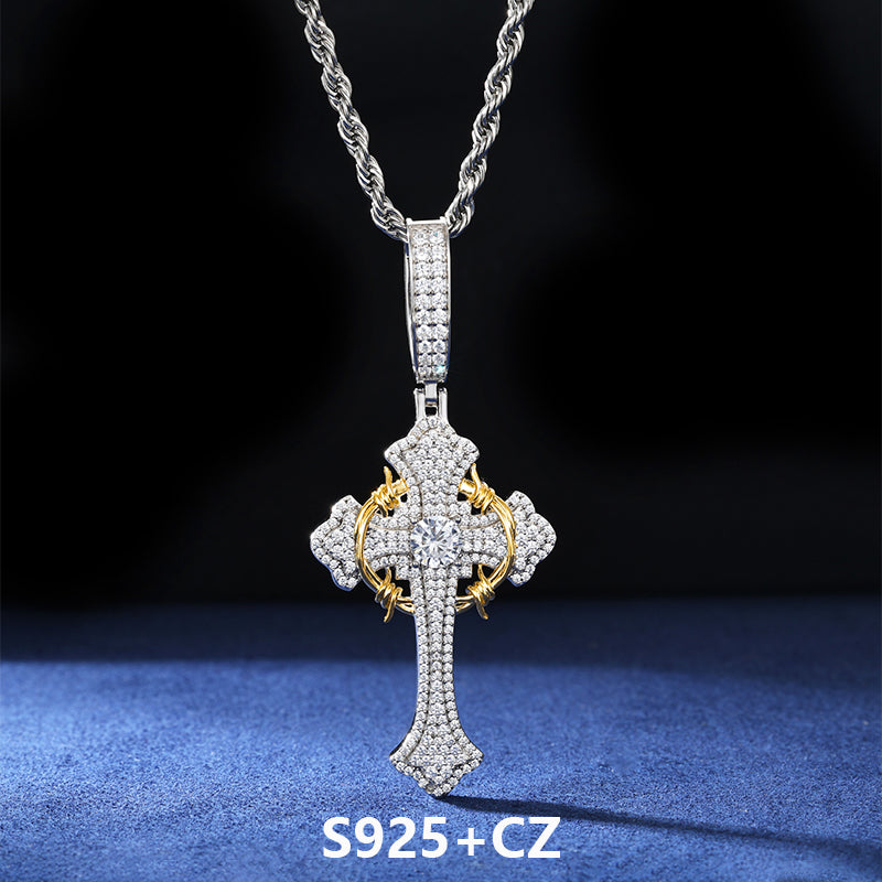 Thorns | Moissanite Diamond 925 Sterling Silver Hip Hop Cross Pendant Necklace