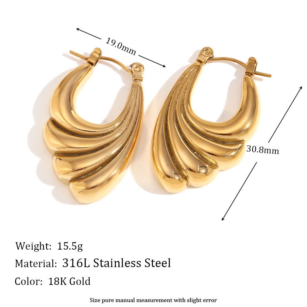 Ladies 18k Gold Stainless Steel Waterproof CZ Assortment Wave Sea Shell High Fashion Earrings