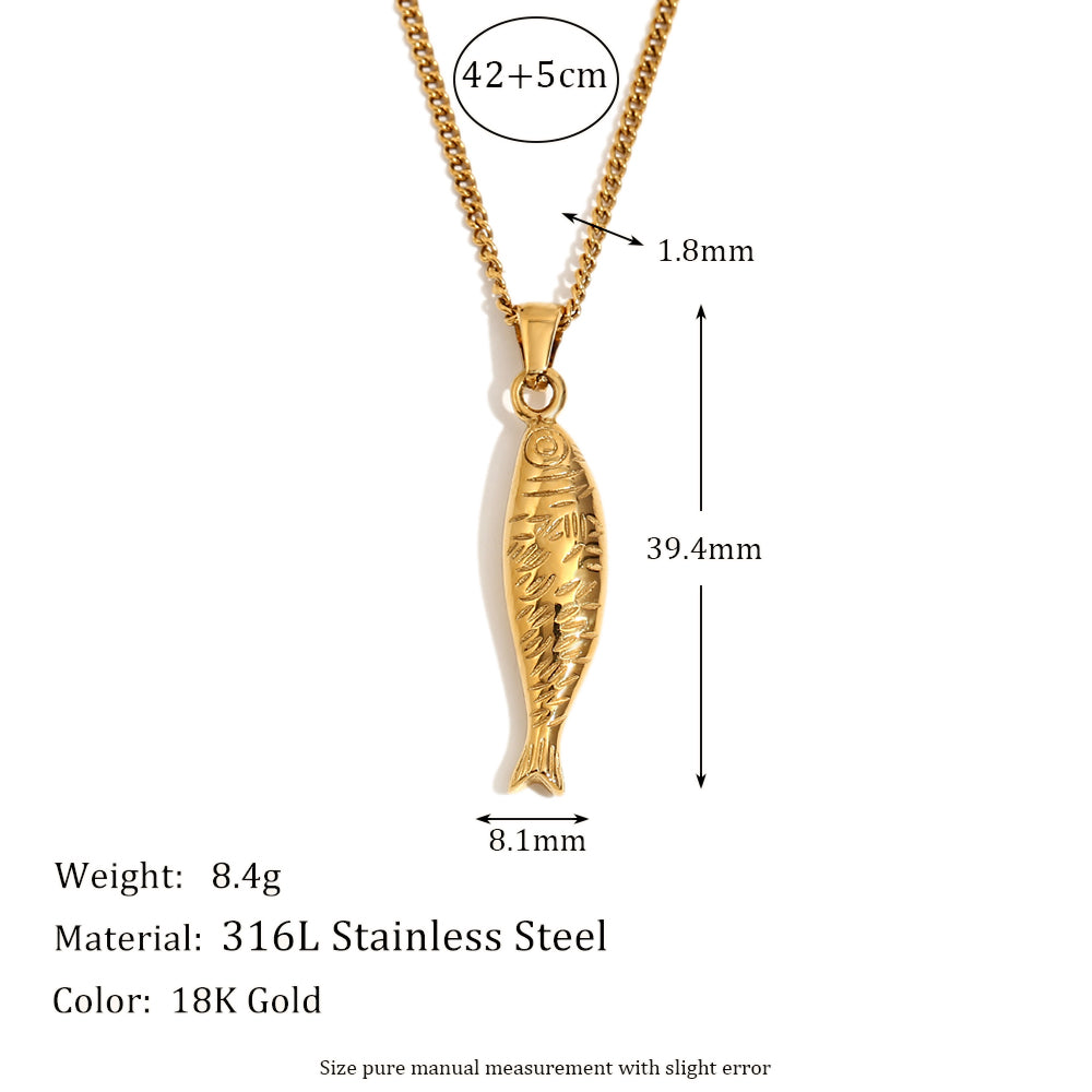 18k Gold 316L Stainless Steel Waterproof Cute Fish Pendant Charm Necklace