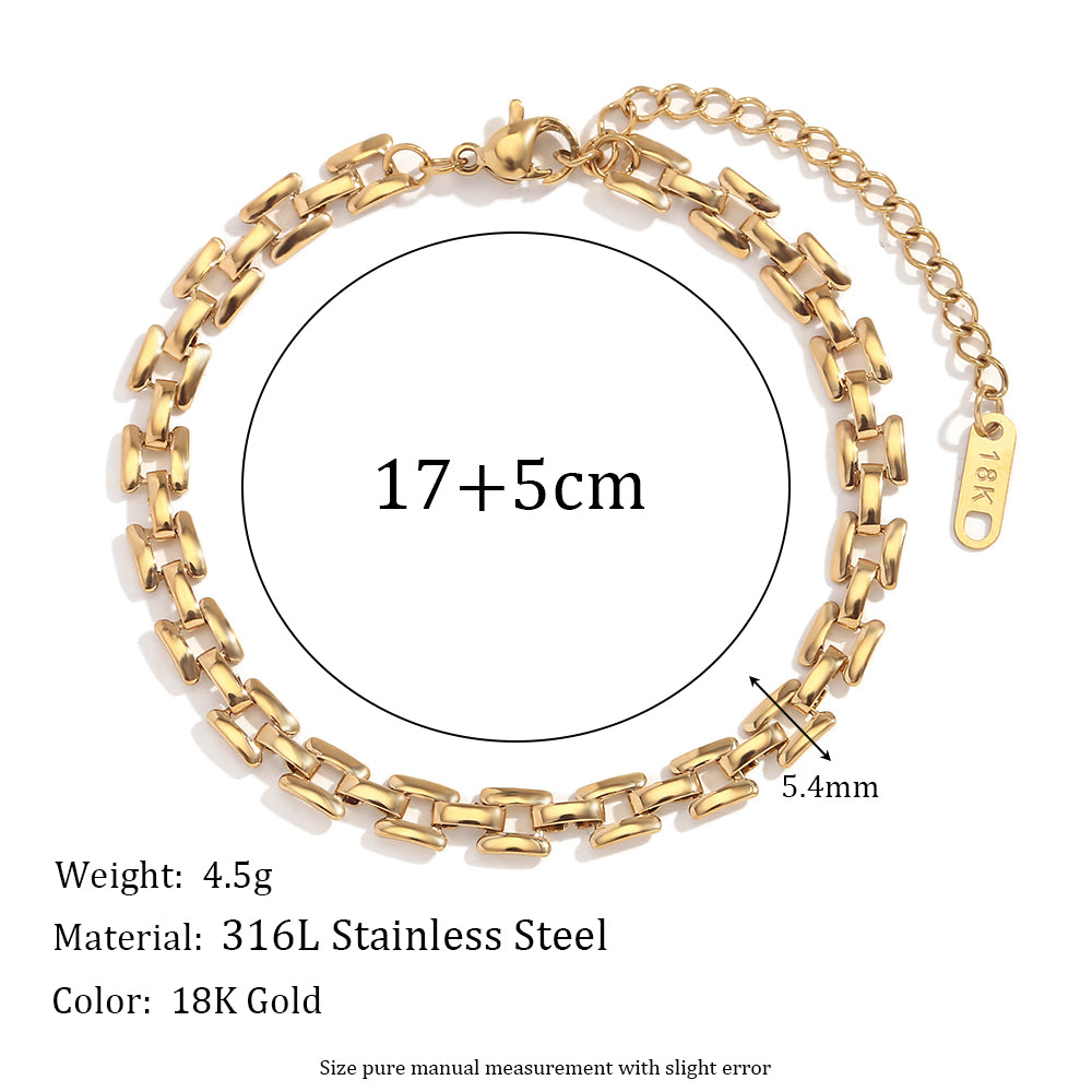 Ladies 18k Gold Stainless Steep Square Handmade Waterproof Chain Bracelet