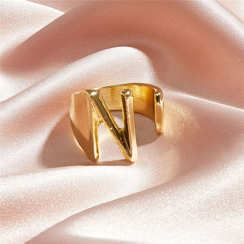 Ladies 18k Gold Initial Letter Adjustable Open Size personality Rings
