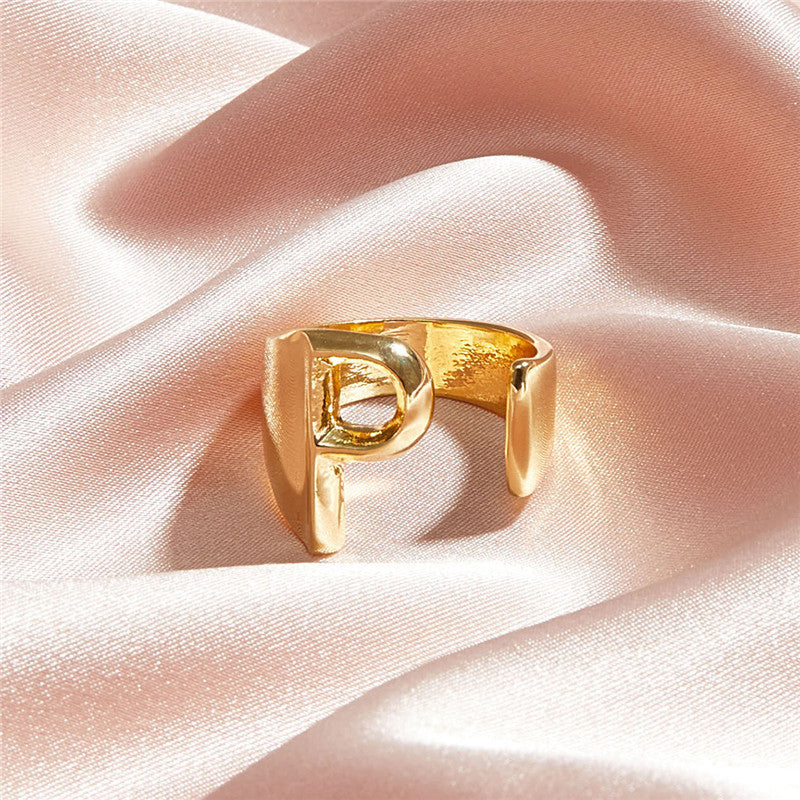 Ladies 18k Gold Initial Letter Adjustable Open Size personality Rings