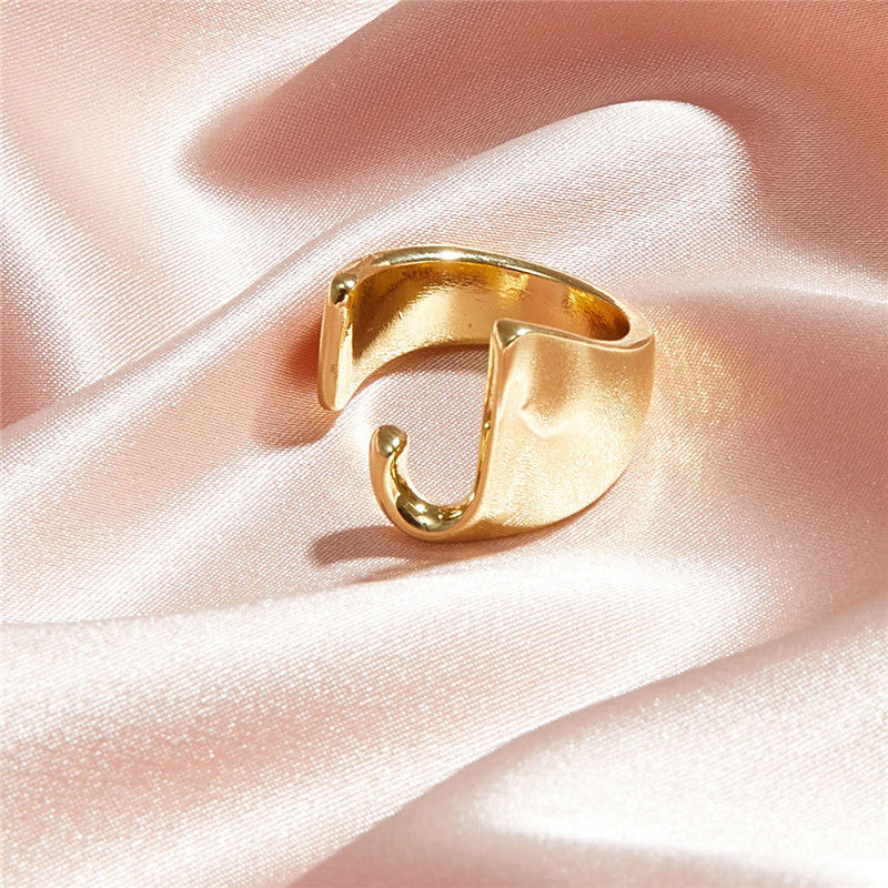 Ladies 18k Gold Initial Letter Adjustable Open Size personality Rings