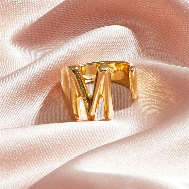 Ladies 18k Gold Initial Letter Adjustable Open Size personality Rings