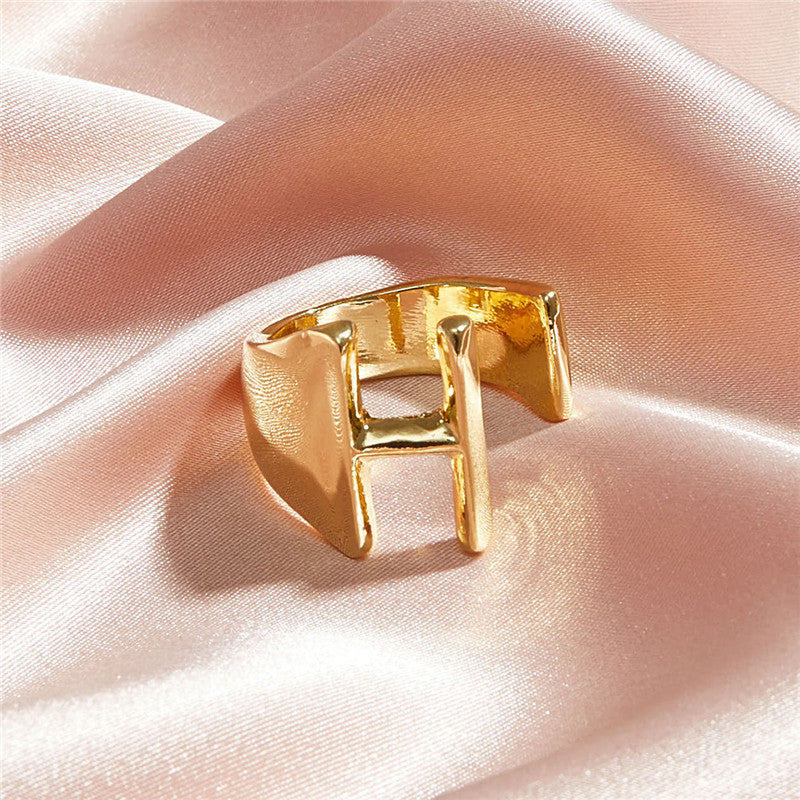 Ladies 18k Gold Initial Letter Adjustable Open Size personality Rings