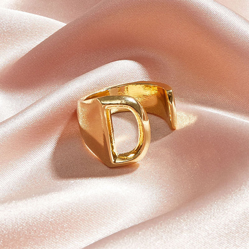 Ladies 18k Gold Initial Letter Adjustable Open Size personality Rings