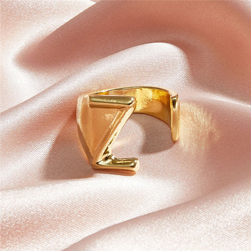 Ladies 18k Gold Initial Letter Adjustable Open Size personality Rings