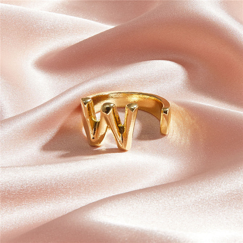Ladies 18k Gold Initial Letter Adjustable Open Size personality Rings