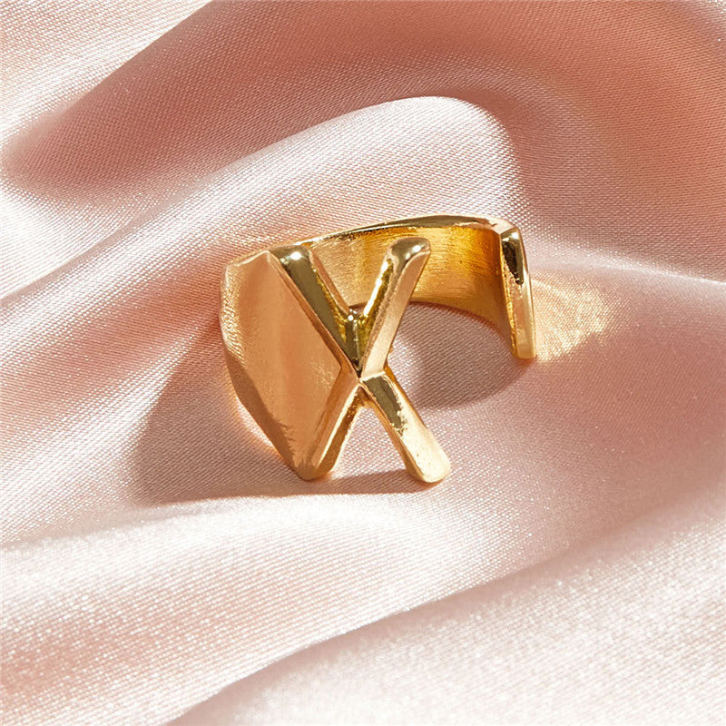 Ladies 18k Gold Initial Letter Adjustable Open Size personality Rings