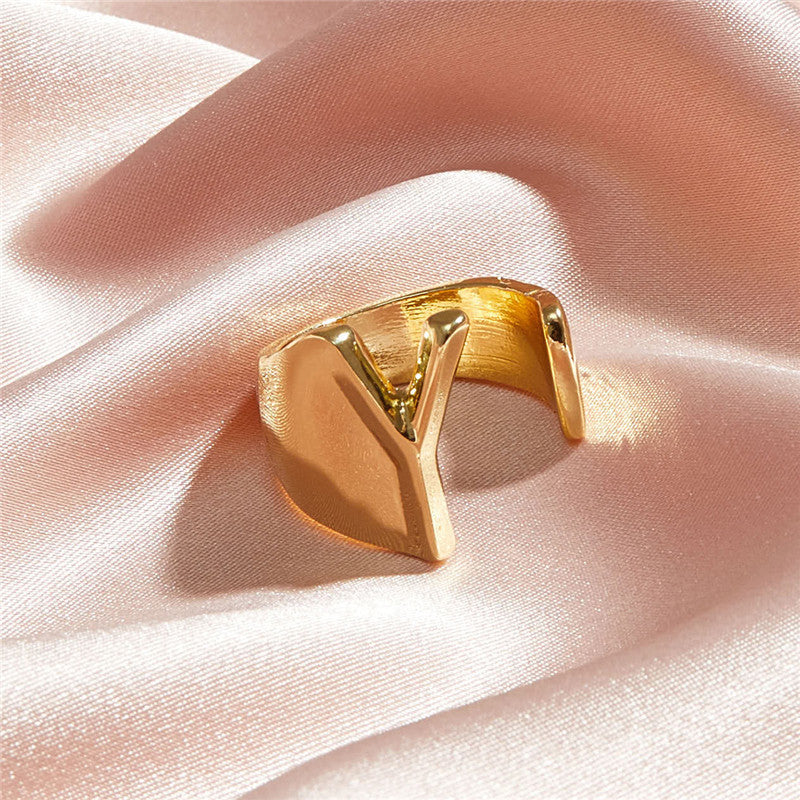 Ladies 18k Gold Initial Letter Adjustable Open Size personality Rings