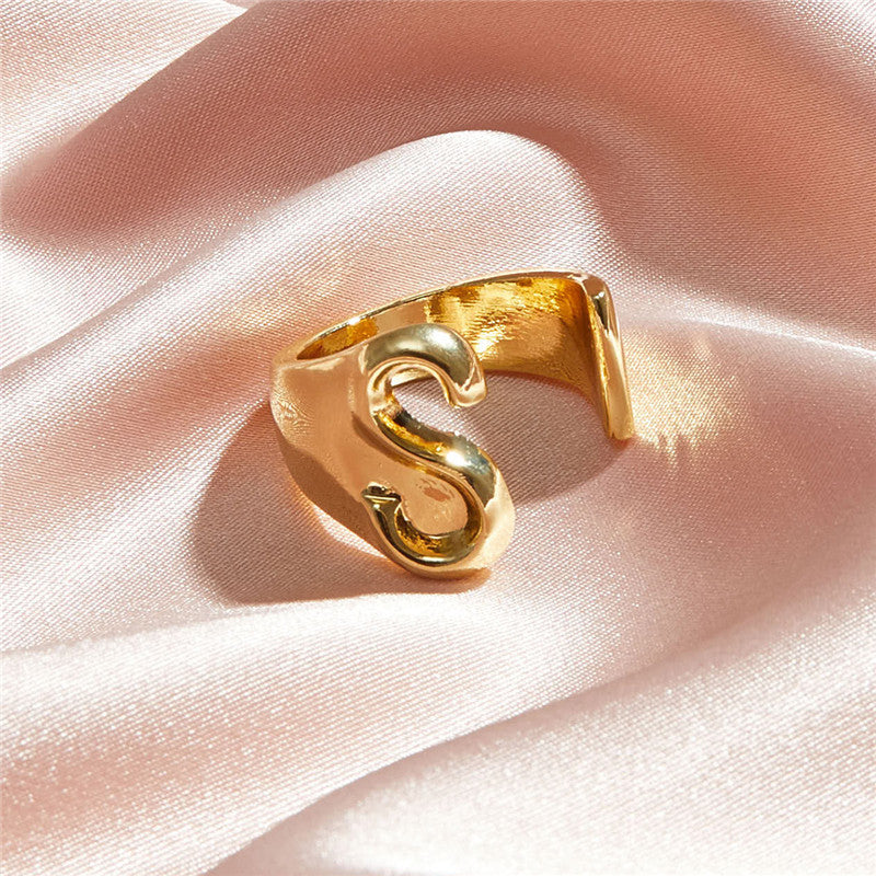 Ladies 18k Gold Initial Letter Adjustable Open Size personality Rings