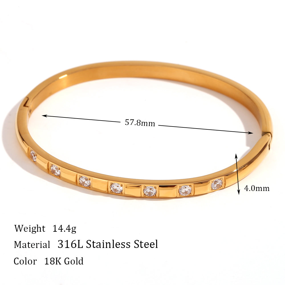 Ladies 18k Gold Waterproof Tarnish Free Stainless Steel CZ Bangle Bracelets