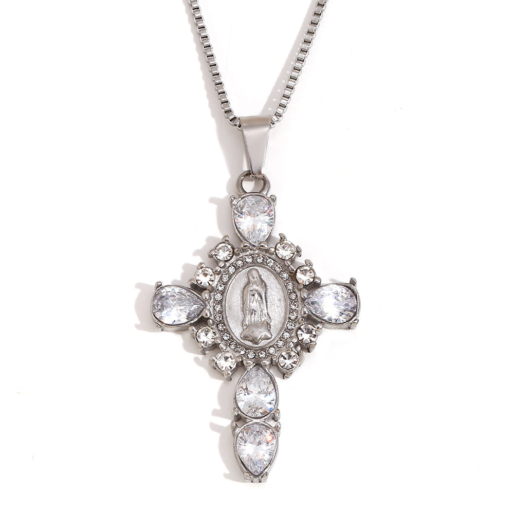 18k Gold Solid Stainless Steel Waterproof Virgin Mary Cross Pendant Necklace
