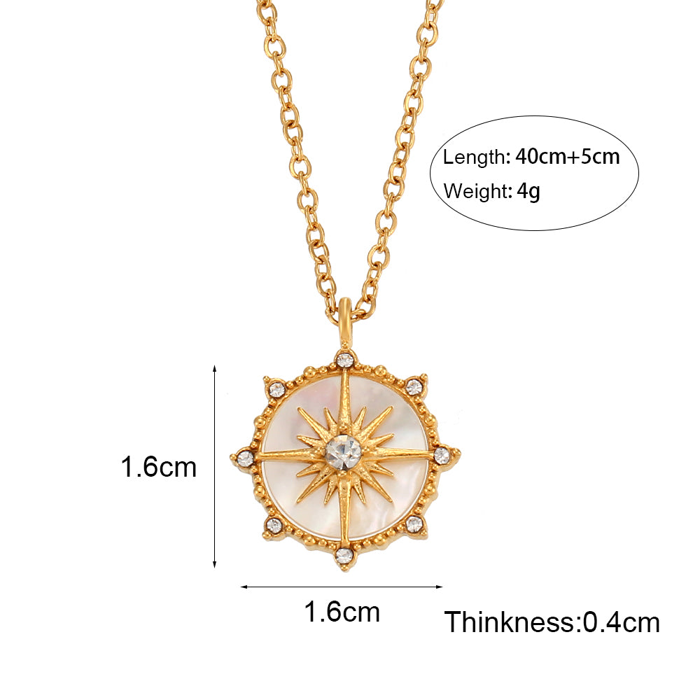 Ladies Natural Shell North Star 18k Gold Waterproof Stainless Steel Pendant Necklace