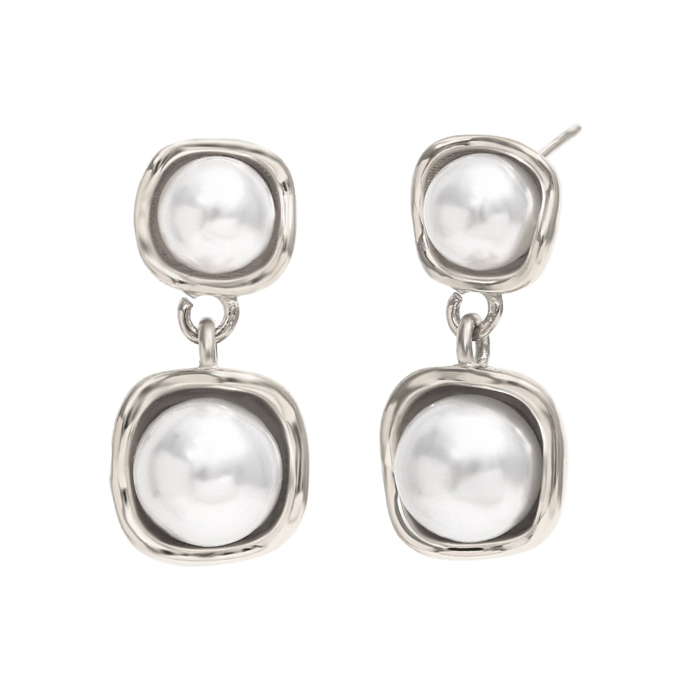 Ladies 18k Gold Round Pearl Stud Stainless Steel Waterproof Earrings