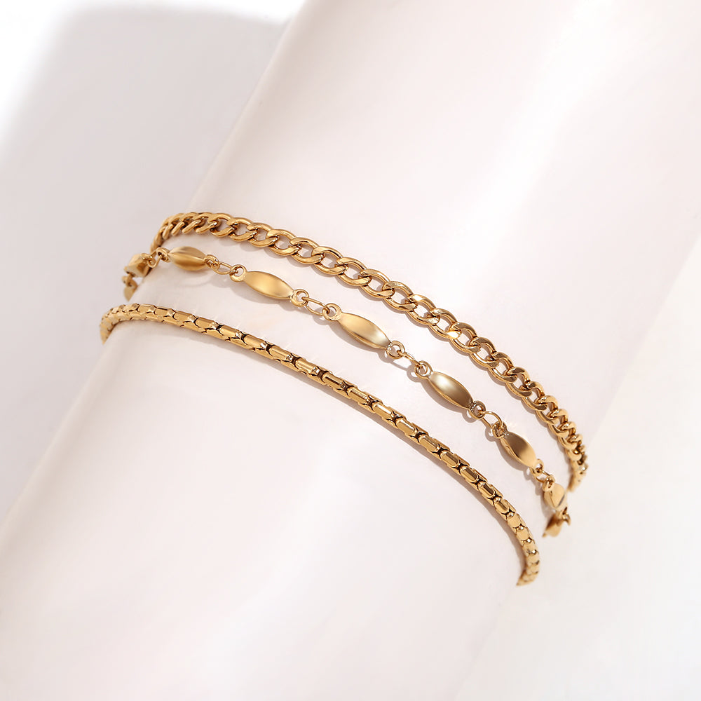 Ladies 18k Gold Waterproof Stainless Steel 3-layer Chain Link Anklet Ankle Bracelets