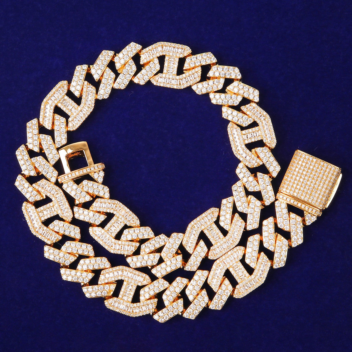 18mm White Yellow Gold Designer Cut Cuban Link Chains Bracelet Jewelry Set Combo