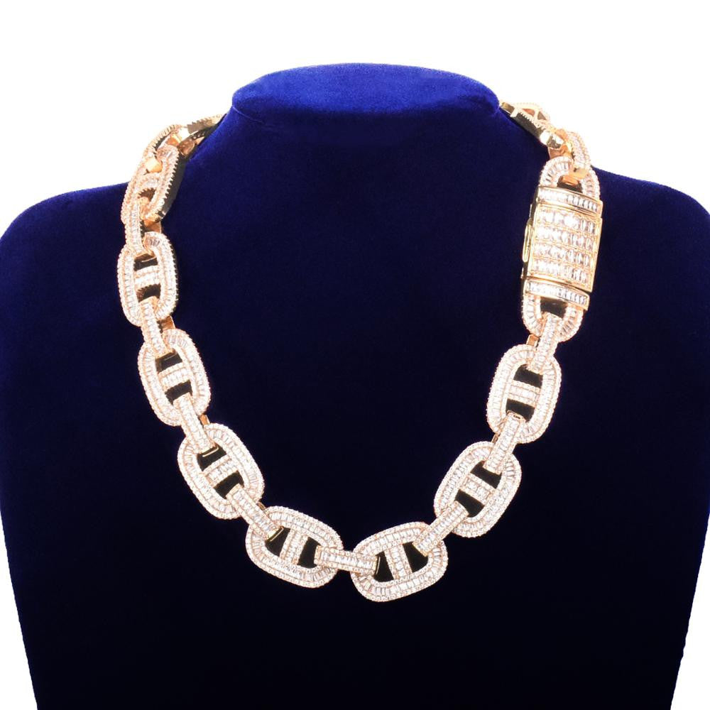 24k Gold 925 Silver 18mm Flooded Ice True Baguette Stone Big Boy Baller Cuban Link Chain