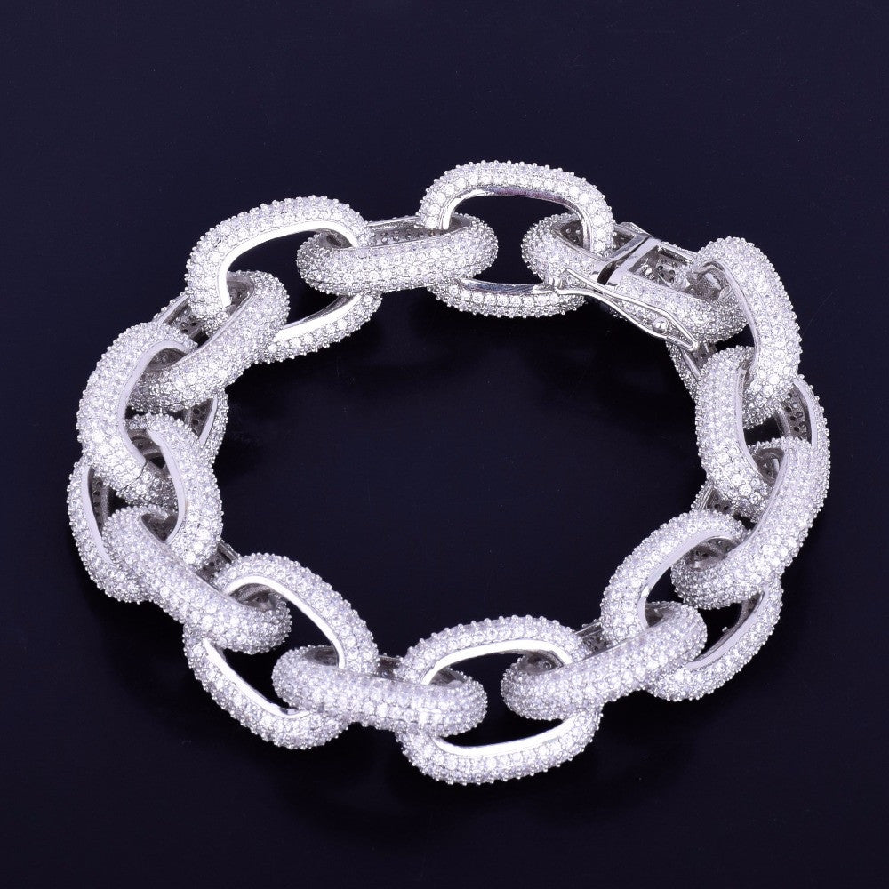 .925 Silver Rolo Link Super Iced AAA True Micro Pave Bracelet