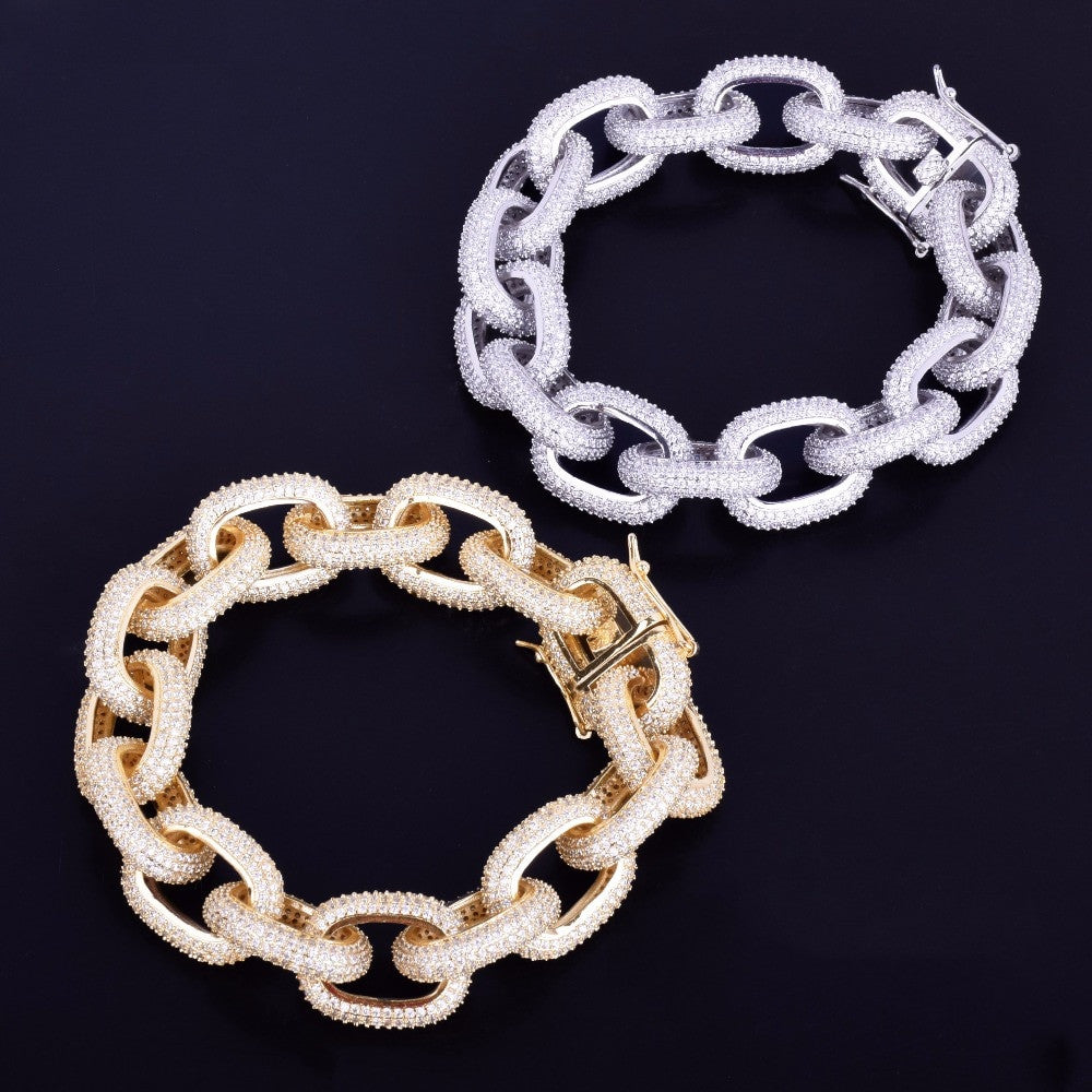 24k Silver Rose Gold 18mm AAA Lab Diamond Super Bling Iced Out Rugged Rolo Link Bracelet