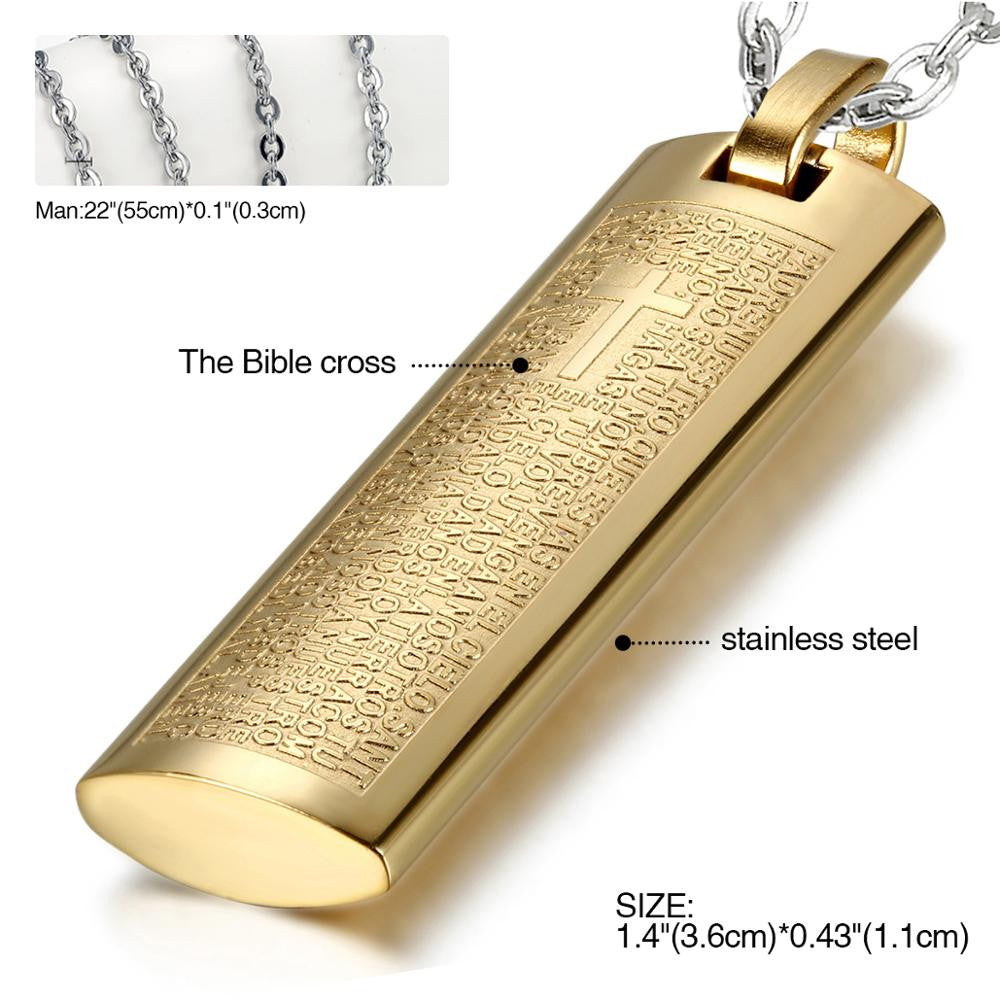 Mens Christian Jewelry Stainless Steel No Fade Spanish Prayer Pendant Chain Necklace