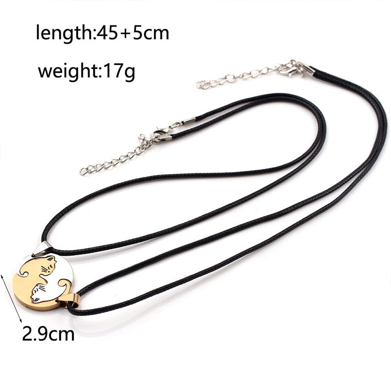 Ladies Fashion 2 Piece Sweet Kitten Kitty Pussy Cat Leather Weave Pendant Necklace