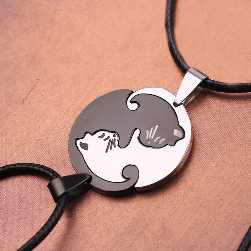 Ladies Fashion 2 Piece Sweet Kitten Kitty Pussy Cat Leather Weave Pendant Necklace