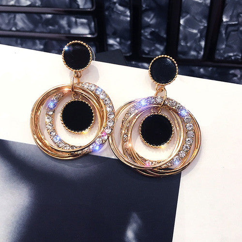 Ladies Fashion 2 Piece Crystal Round Circle Gold Gem Stone Earrings