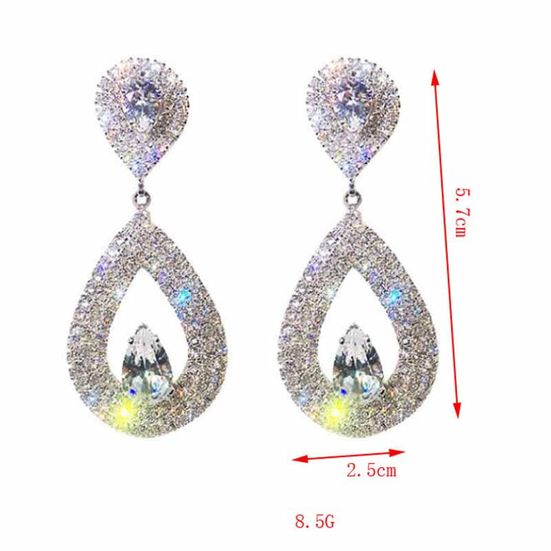 Ladies Shiny Silver Gold Crystal Tear Drop Fashion Earrings