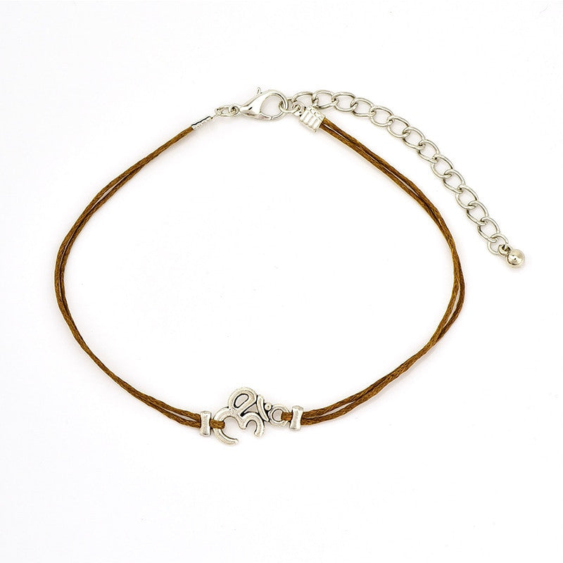 Classic Leaf Sea Shell Om Leather Chain Tassel Silver Multi Layer Anklet Ankle Bracelet