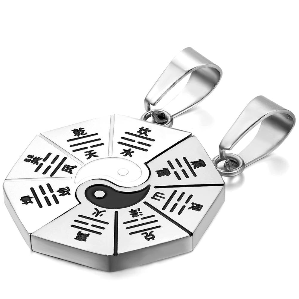 Yin Yang Bagua 2 Piece Silver Gold over Stainless Steel High Fashion Pendants