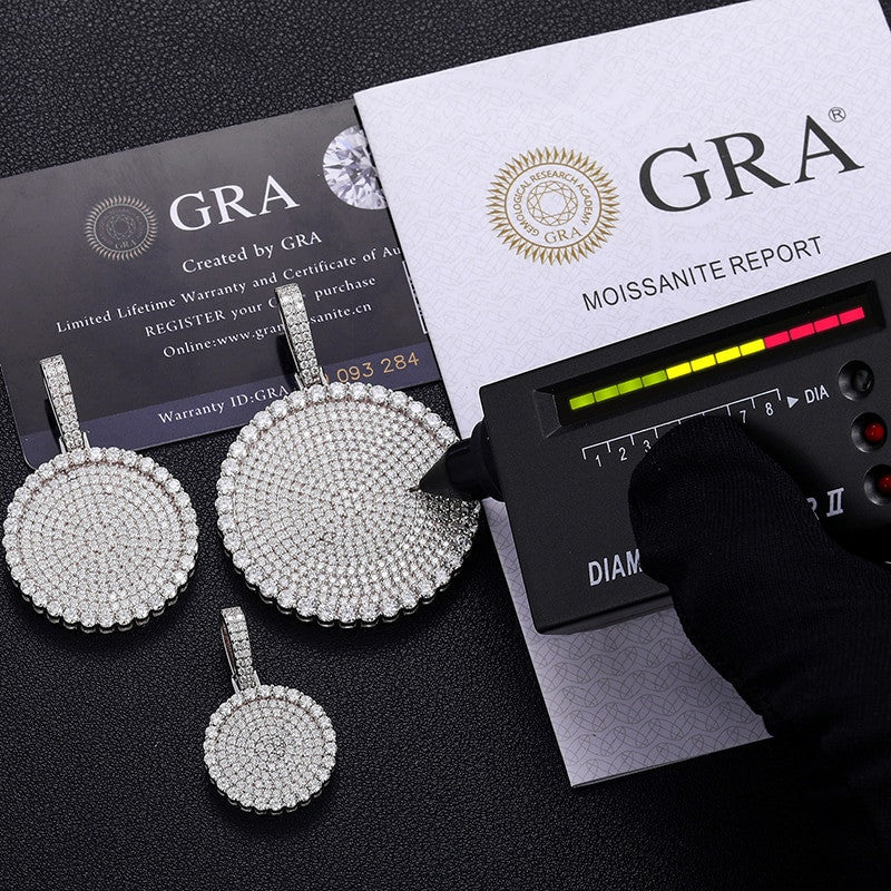 Mens Flooded Ice Genuine VVS Diamond Disc 925 Silver Hip Hop Pendant