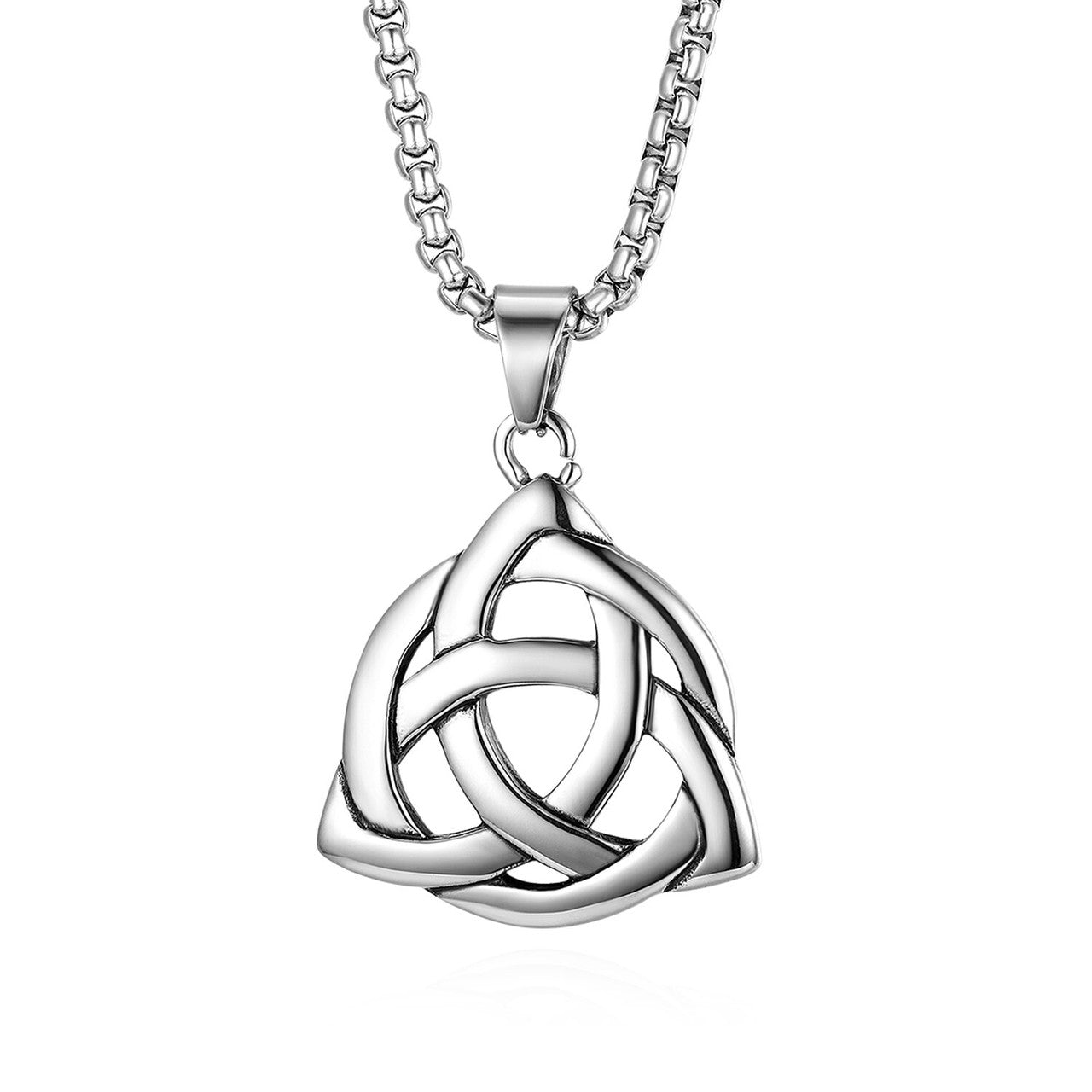 No Fade Solid Stainless Steel Trinity Knot Casual Street Wear Pendant Chain Necklace