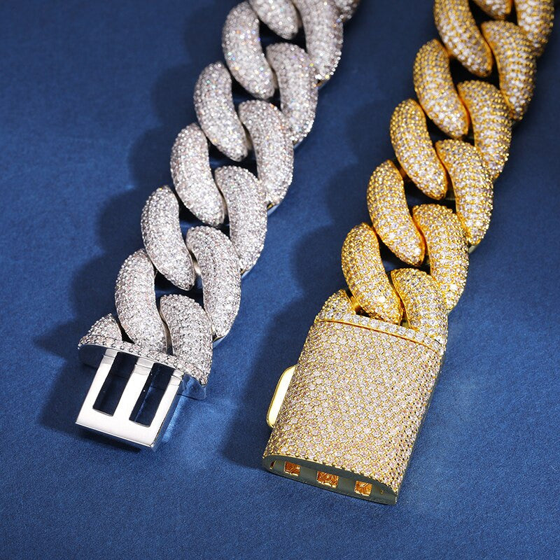 Mens 20mm 5 Row Solid 925 Sterling Silver Genuine VVS Diamond Cuban Link Hip Hop Bracelets