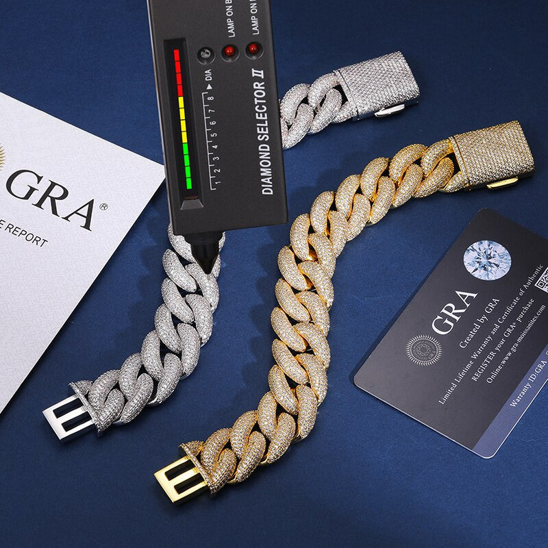 Mens 20mm 5 Row Solid 925 Sterling Silver Genuine VVS Diamond Cuban Link Hip Hop Bracelets