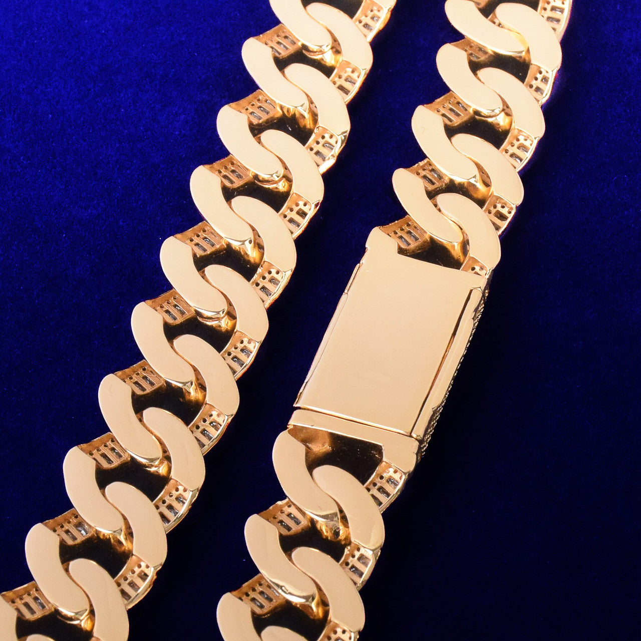 Mens Bling 24k Flooded Ice 20MM Baguette Miami Cuban Link Hip Hop Chains