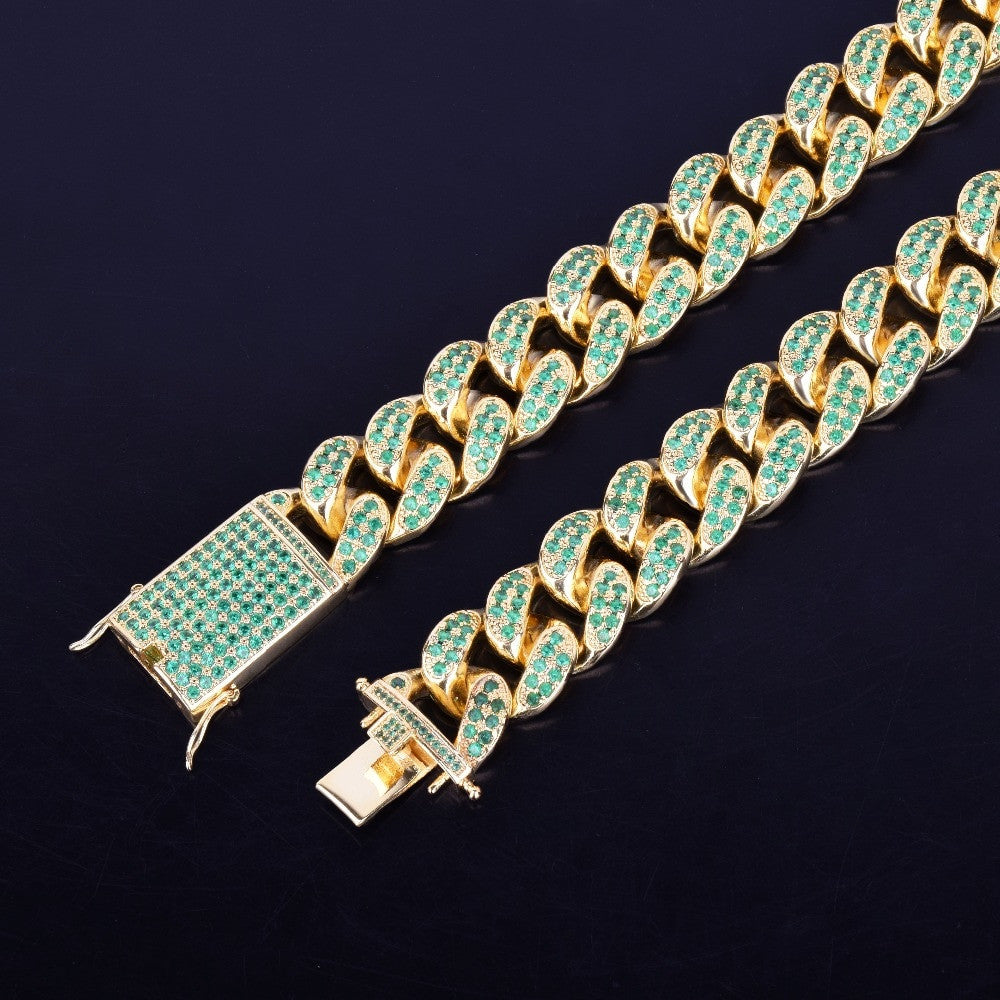 Mens Heavy Iced 20mm Green Blinged Out Miami Cuban Link 24k Gold Chain Necklace