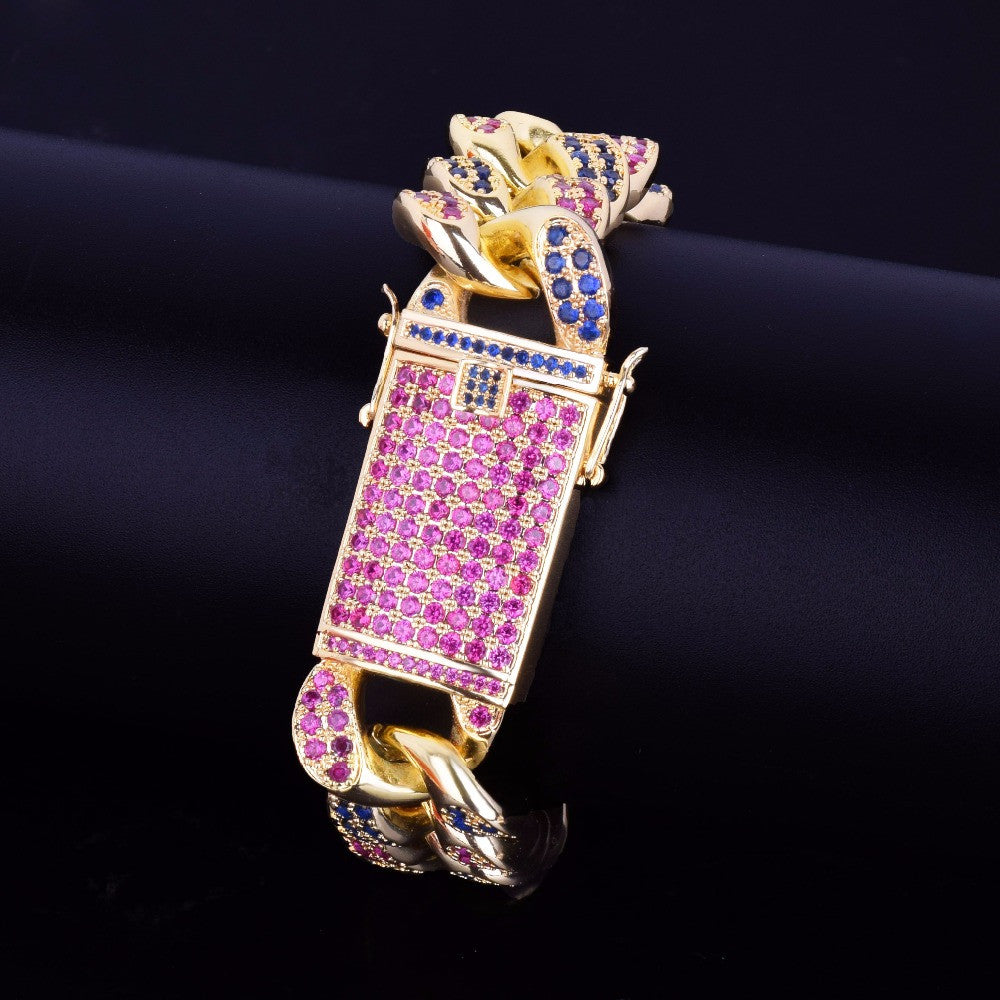 24k Gold 20mm Men's Big Boy Simulate Diamond AAA G Code Miami Cuban Link Bling Bracelet