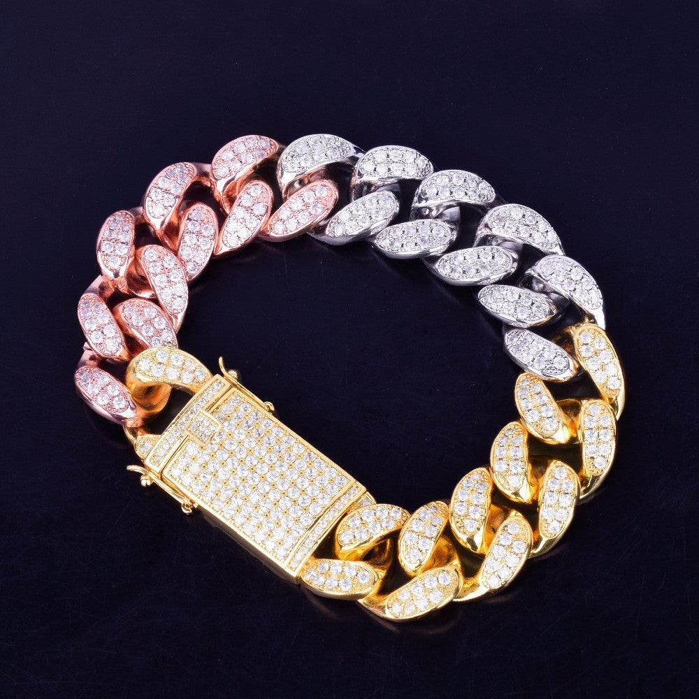 Rose Gold Silver Blinged Out Micro Pave Set 20mm Miami Cuban Link Chain Bracelet
