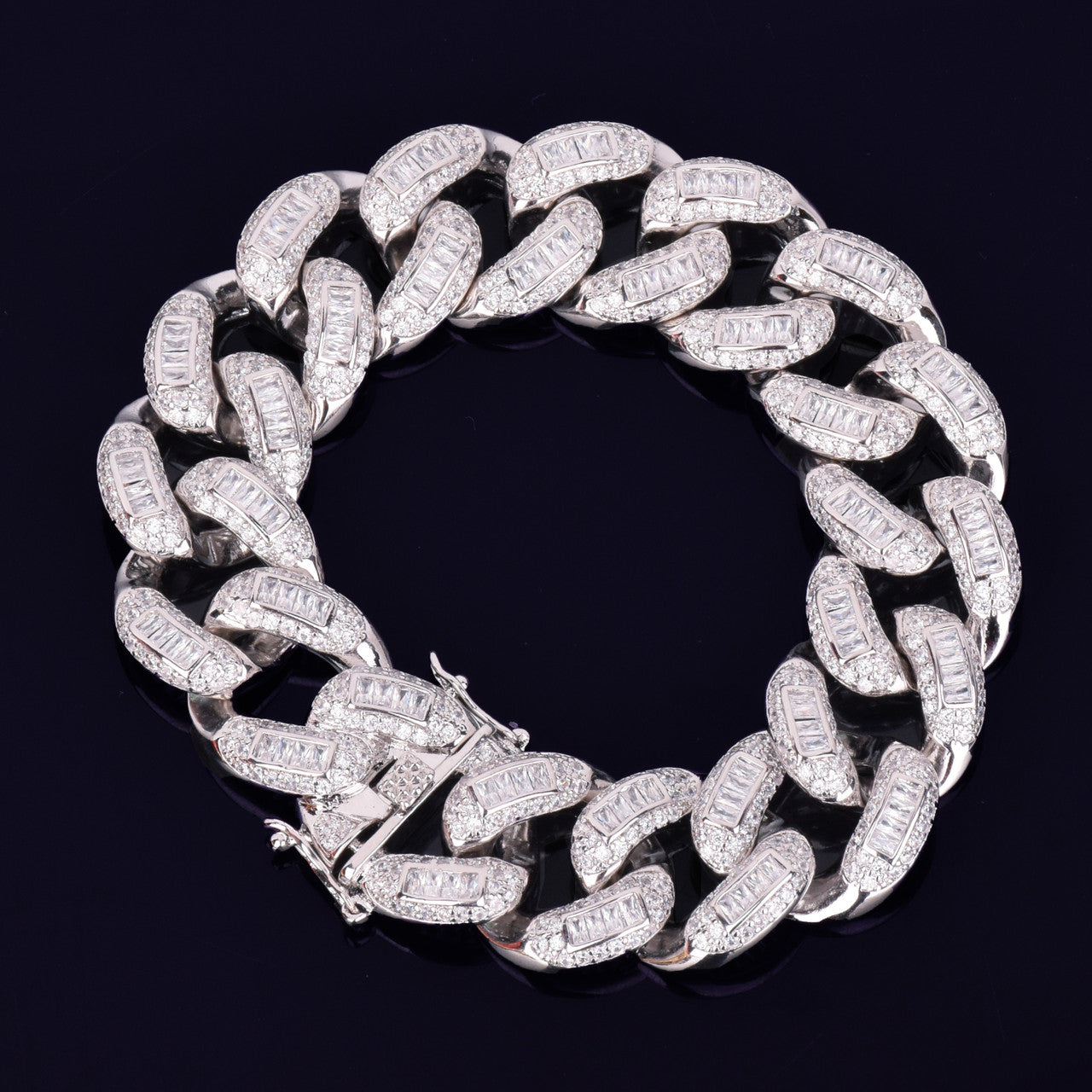 .925 Silver AAA Baguette Simulate Diamond Hip Hop Bracelet