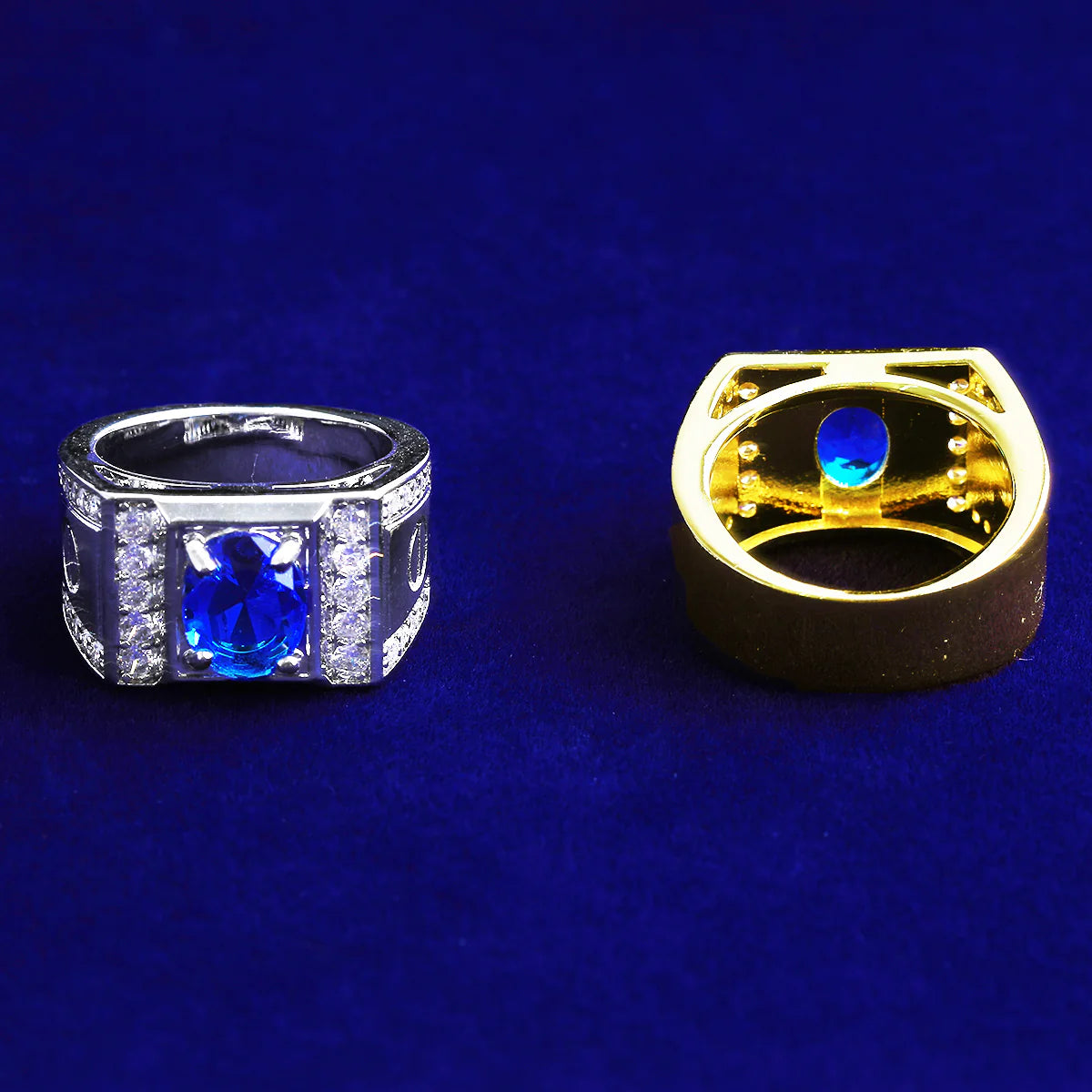 Code Blue | Luxury Iced Blinged Out 4 Prong Set Blue Gemstone Hip Hop Rings