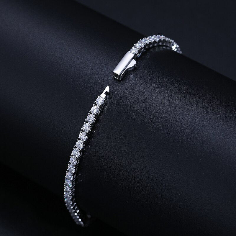 925 Solid Sterling Silver VVS Genuine Diamond Moissanite Stone Iced Bling tennis Bracelets