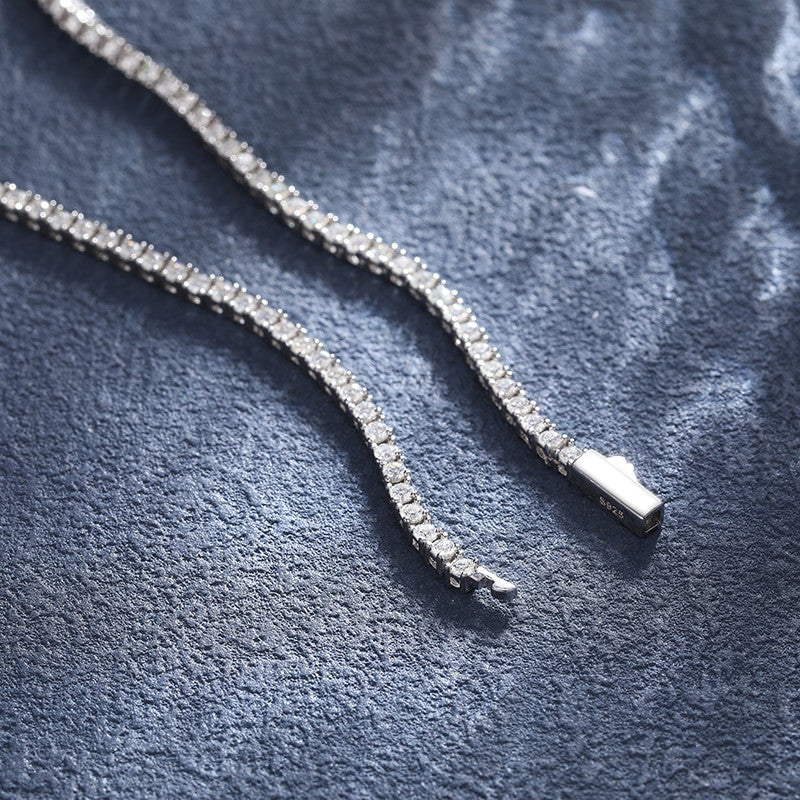 Solid 925 Sterling Silver Genuine VVS Diamond 2.5mm Tennis Chain Street Wear Chain Necklace